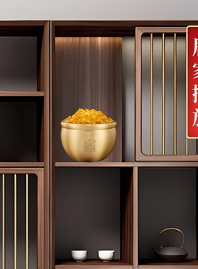 纯黄铜米缸百聚缸件铜聚宝盆客厅福財家居摆全工艺品小铜盆存钱罐