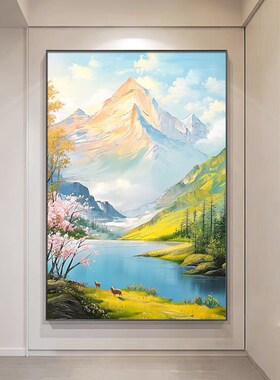 日照金山客厅沙发背景墙装饰画奶油风手绘油画风景山水画玄关挂画