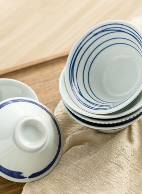 日式和风陶瓷碗家用4个套装复古米饭碗斗笠小号精致创意高档餐具