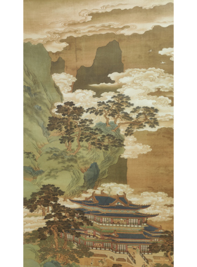 绢本仙山楼阁赵伯驹复刻挂画