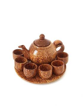 批越南天然工艺品摆件 木制茶具 椰子木茶壶茶杯茶盘套装 可刻字