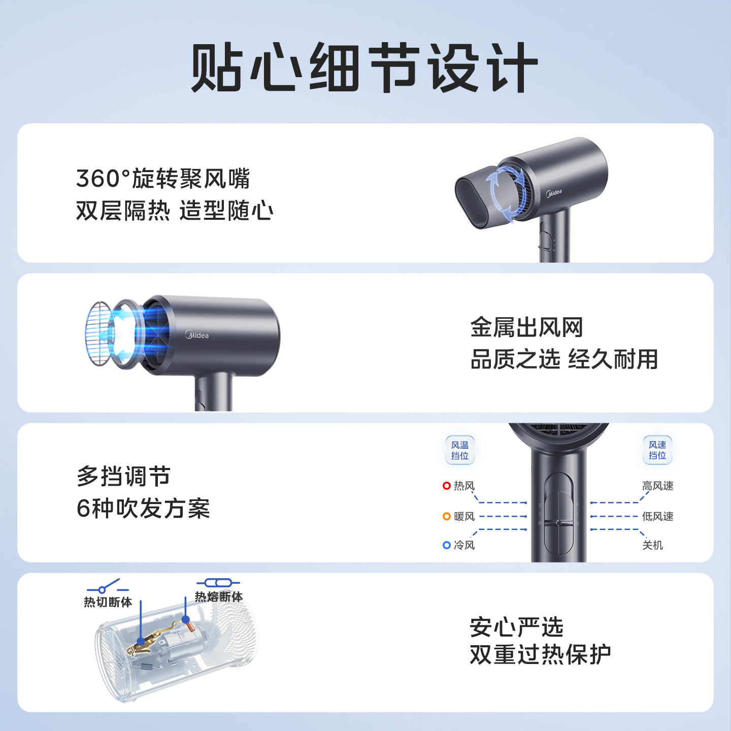 美的负离子速干吹风机学生宿舍便携款