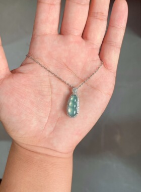 天然A货危料冰种豆子吊坠，合金镶嵌裸石尺寸18*8mm精致日常百搭