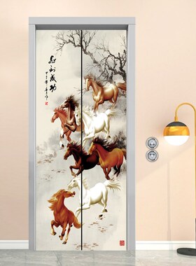 电梯贴画电梯门装饰门贴入户门自粘贴中式风景装饰电梯间防水贴纸