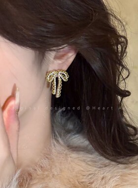 超仙蕾丝蝴蝶结流苏耳环女长款耳钉微镶锆石轻奢高级感清冷感耳饰