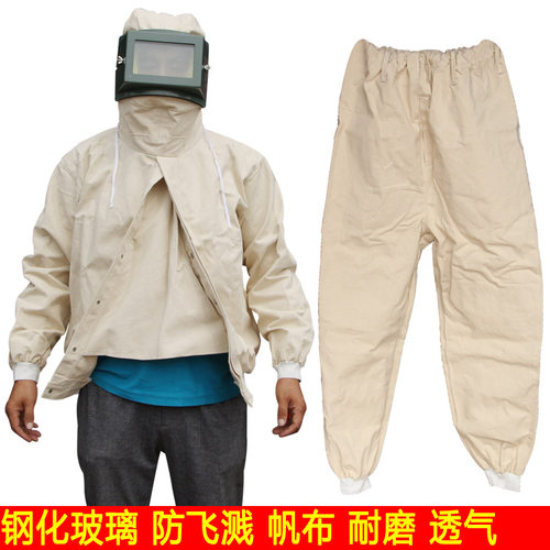 分体式4*4加厚帆布喷砂服防护服 喷砂帽打砂衣喷涂服 油漆服 - 图0