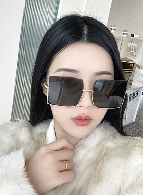 半框切边方形欧美女遮阳墨镜