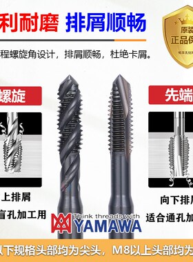 正宗日本进口YAMAWA氧化螺旋先端丝攻不锈钢铁用黑色含钴丝锥M123