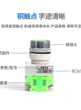 自复位/自锁按钮开关 LAY37-11BN 平头按钮22MM Y090常开常闭