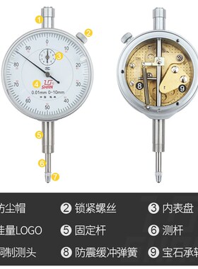 桂林桂量百分表0-10mm校正百分表一套高精度0.01mm指示表头高度规