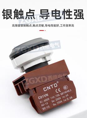 昌得CNTD按钮开关C3P系列蘑菇平头急停红绿旋钮开孔30mm一开一闭