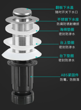 面盆洗手盆台盆下水管下水道管道排水管翻板下水器套装防臭配件