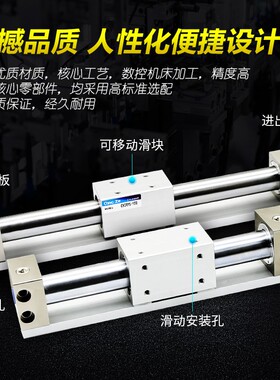 磁偶无杆气缸CY1R20/CY3RG20/CY3R20H-100/200/300/400/500带导轨
