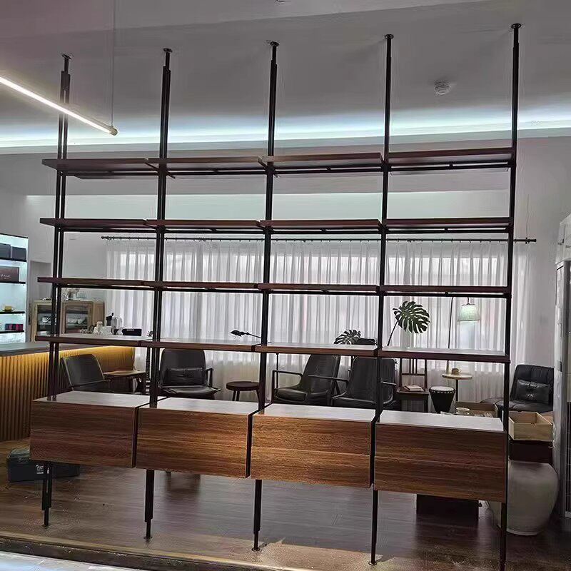 意式铁艺书架落地实木书柜极简书架客厅隔断架满墙书架多层置物架