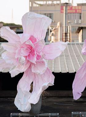巨型纸花超大手工折叠塑料花婚礼道具婚礼背景窗口展示装饰粉红色