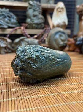 天然绿檀木雕白菜手把件百财把玩件紫檀白菜挂件木质雕刻工艺品