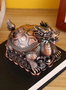 家用复古烟灰缸时尚摆件设带盖创意饰品客厅茶几大号龙龟招财烟缸