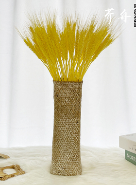 天然麦穗干花摆件草编花瓶花篮花盆手工真花束大麦子客厅竹编装饰