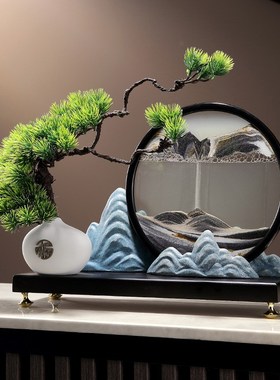 水墨江山迎客松流沙画摆件家居客厅玄关装饰乔迁新居礼品