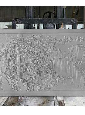 汉白玉大理石青石石雕迎客松山水浮雕外墙雕花影壁画荷花鱼迎定制