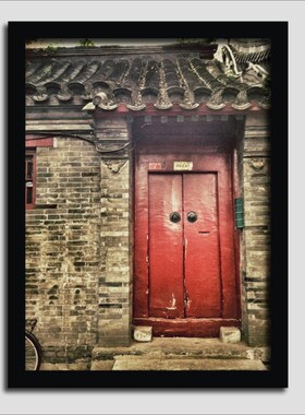 老北京胡同火锅店装饰画照片有框画复古怀旧酒吧饭店挂画墙壁画