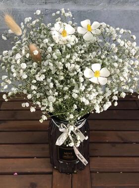 满天星鲜花勿忘我雏菊干花花束小清新家居装饰混搭大束带花瓶套装