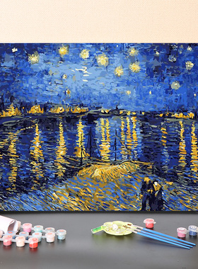 数字油画diy手工填充梵高自画像风景星空星夜手绘水彩涂色油彩画