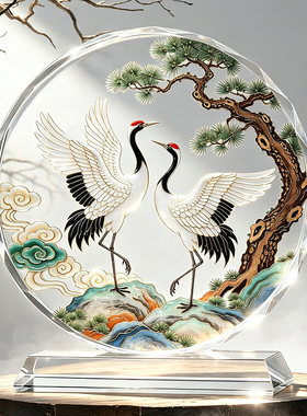 松鹤延年水晶摆件客厅玄关电视柜酒柜装饰长辈寿辰祝寿礼物摆台