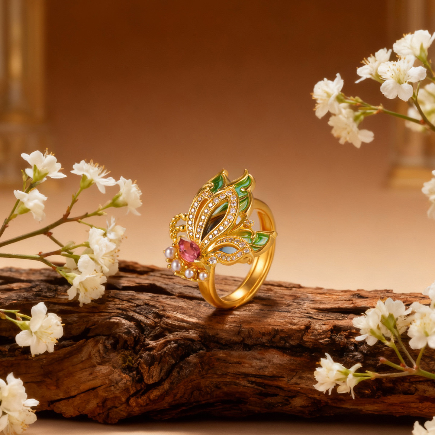 De Share Lilac Jewelry Gold Ring Women's Pure Gold 999 Ring Inlaid Ring Senying Minzong Original