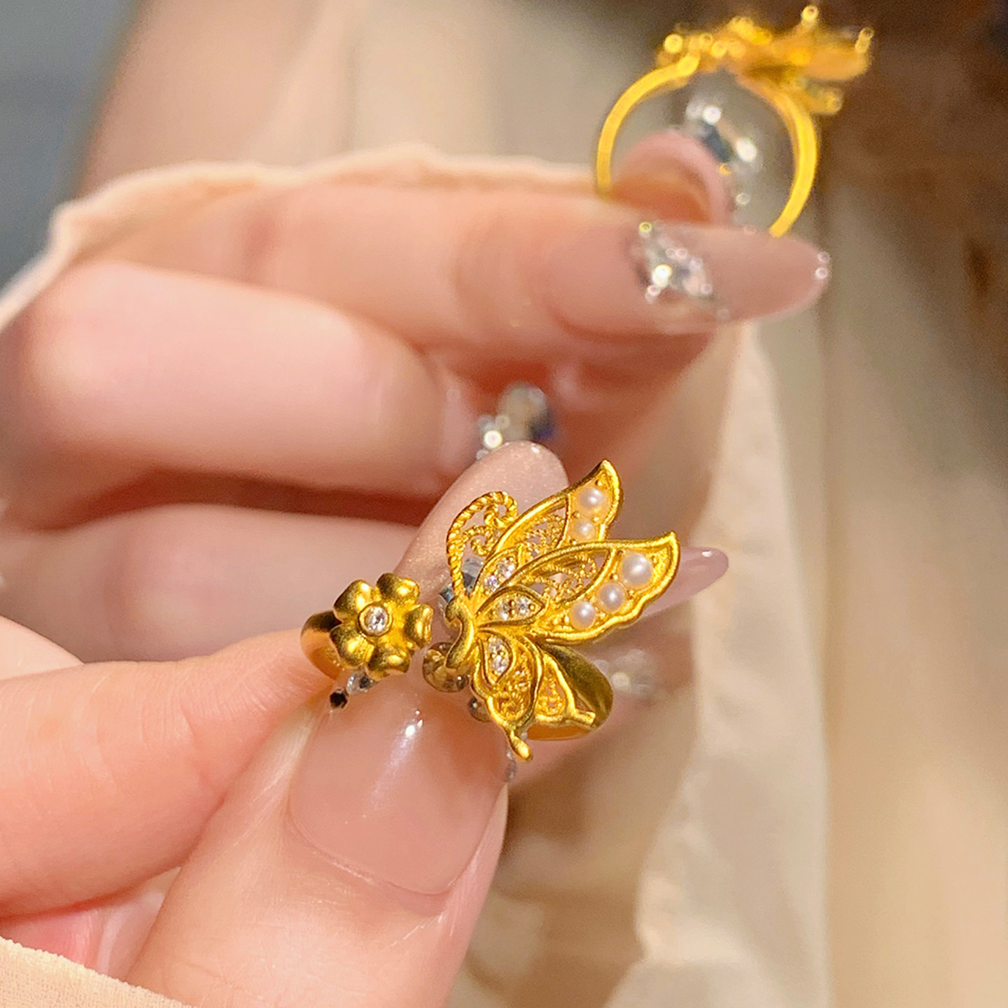 De Share Lilac jewelry gold ring women's pure gold 999 inlaid ring butterfly fluttering Chinese Valentine's Day gift