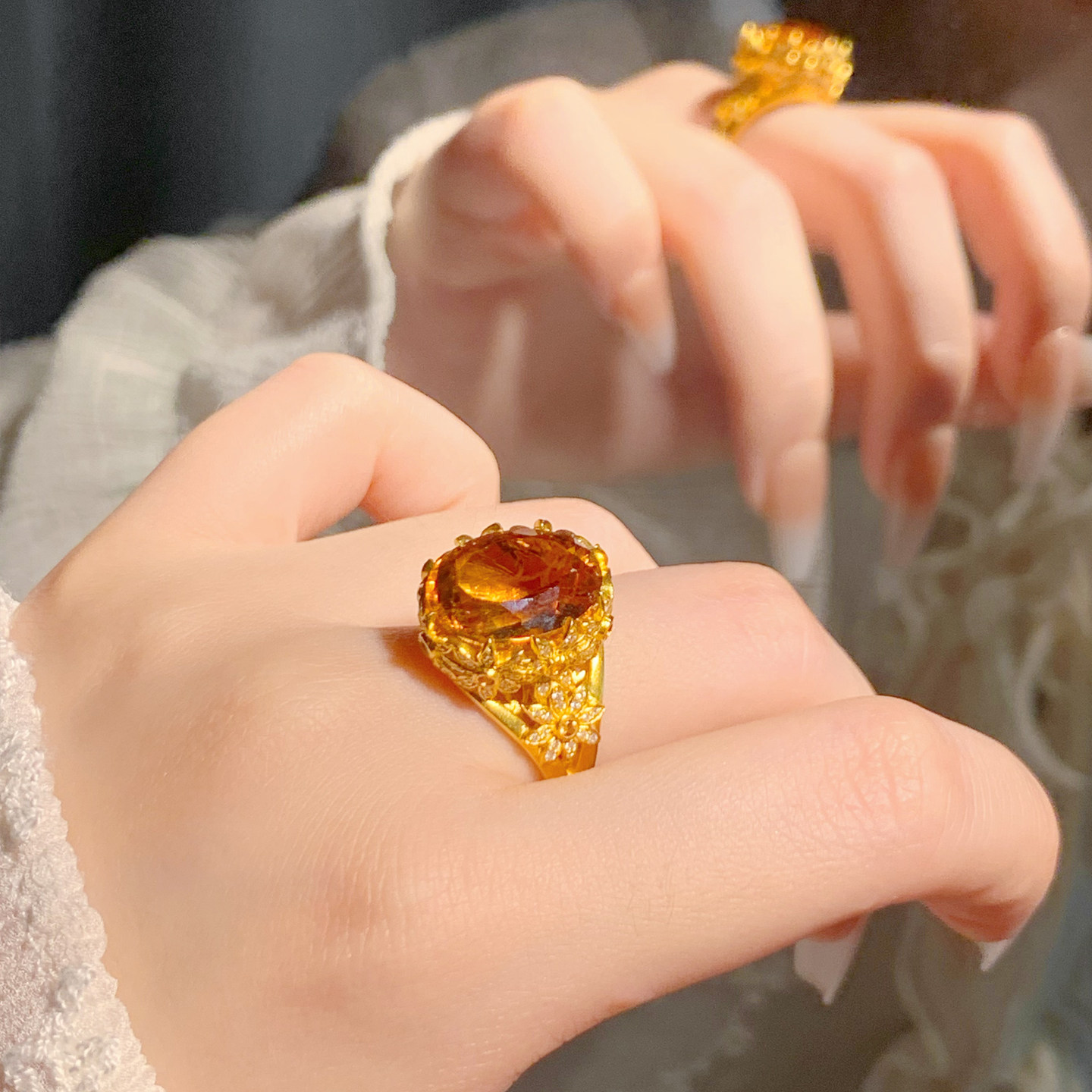 De Share lilac jewelry gold ring women's pure gold 999 ring inlaid ring Nes original high-end