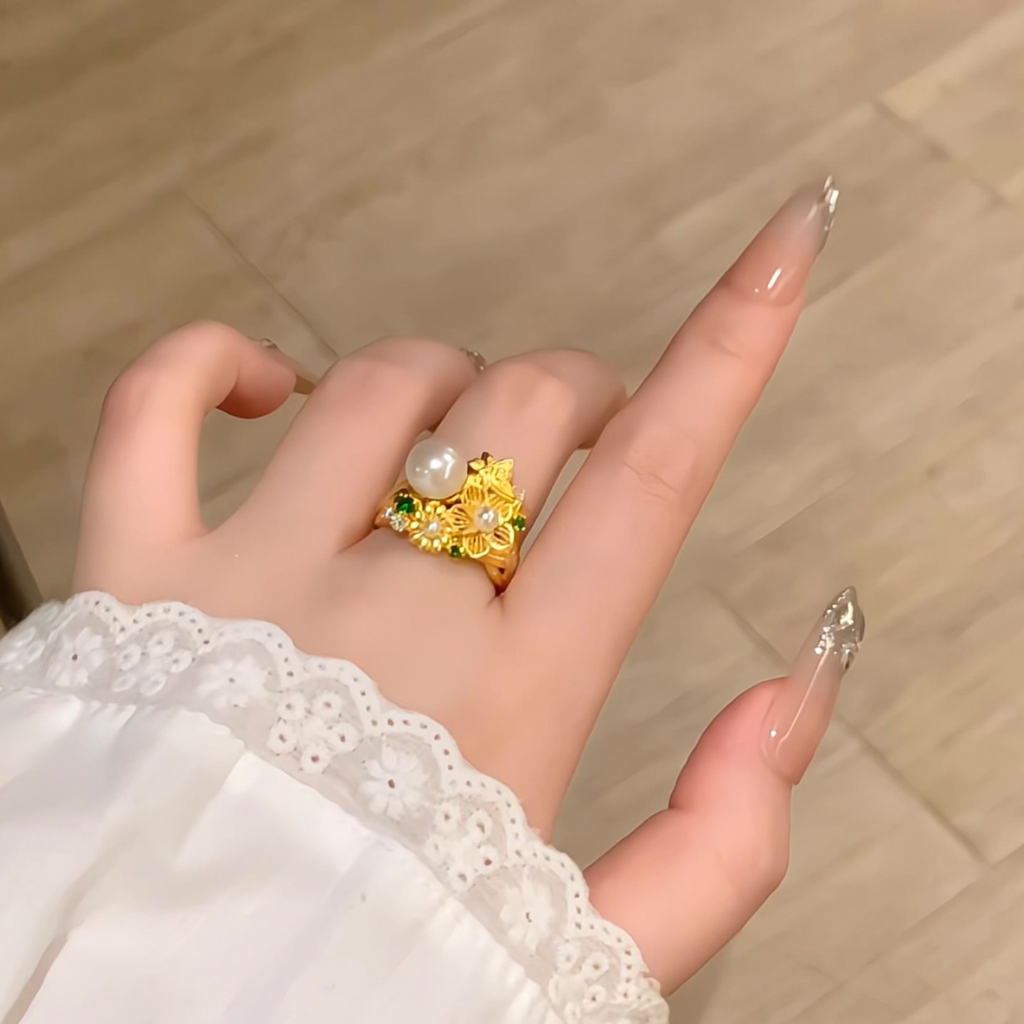 De Share Lilac Jewelry Gold Ring Women's Pure Gold 999 Ring Inlaid Ring Rainfall Wilderness Original