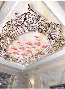 欧式花纹自粘壁画天花板吊顶墙贴壁纸3d立体客厅酒店房顶装饰墙纸