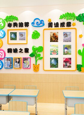 幼儿园墙面装饰图书角阅读之星公告栏学校教室班级文化布置墙贴画