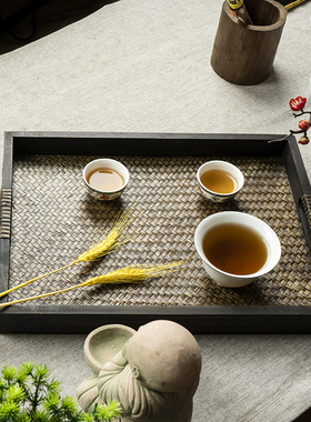 泰国茶盘托盘家用长方形水杯茶杯茶盘客厅放杯子的盘子实木水果盘