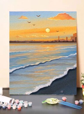 夕阳日落风景数字油画diy手绘涂色客厅玄关卧室氛围装饰油彩画
