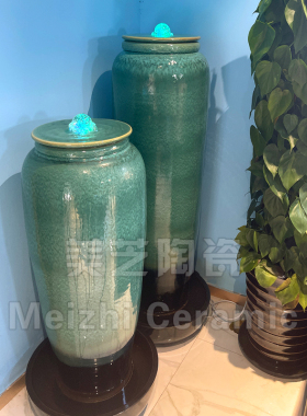 喷水池循环水系摆件客厅陶瓷流水花瓶景观涌泉坛子叠水陶罐加湿器