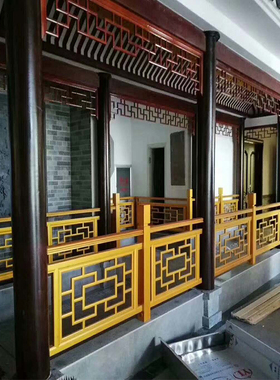 东阳木雕中式装修仿古围栏  实木镂空雕花室内护栏楼梯扶手定制