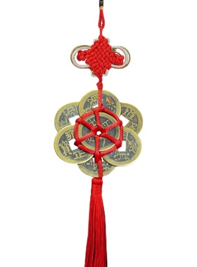 五帝钱黄铜门对门梅花六帝钱编织中国结大挂件家居工艺品车挂饰品