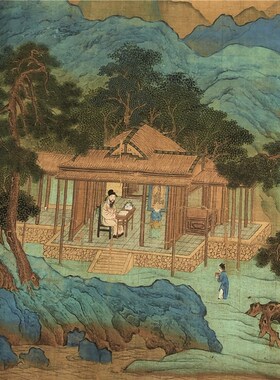 南宋 赵伯驹 辋川别墅图卷 宋画名家青绿山水长卷高清重彩装饰画