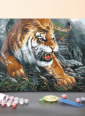 数字油画diy手工填充消磨时间猛虎动物老虎手绘涂色装饰油彩画画