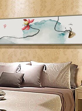 2646新中式简约壁画怀旧古韵水墨荷花挂画花开富贵卧室床头装饰画