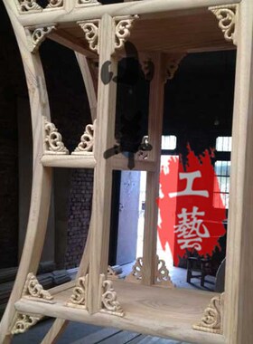 实木圆形月洞门雕花博古架隔断双框多宝格中式餐厅榆木背景墙玄关
