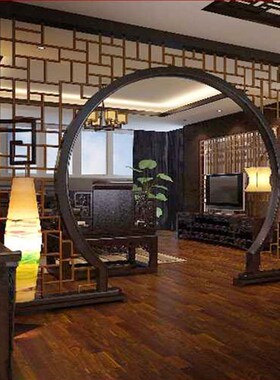中式木雕隔断仿古屏风隔断u门窗定制月亮门月洞门中式隔断实木拱