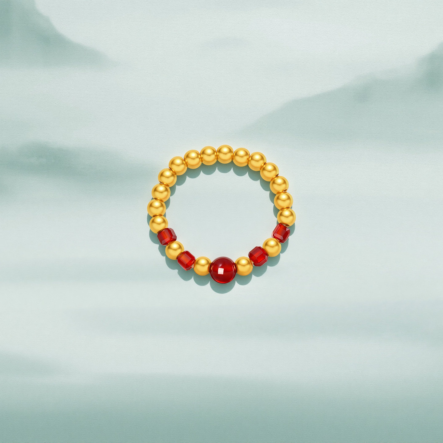 Chaohong Jihong gold agate and Tian jade solid gold ring
