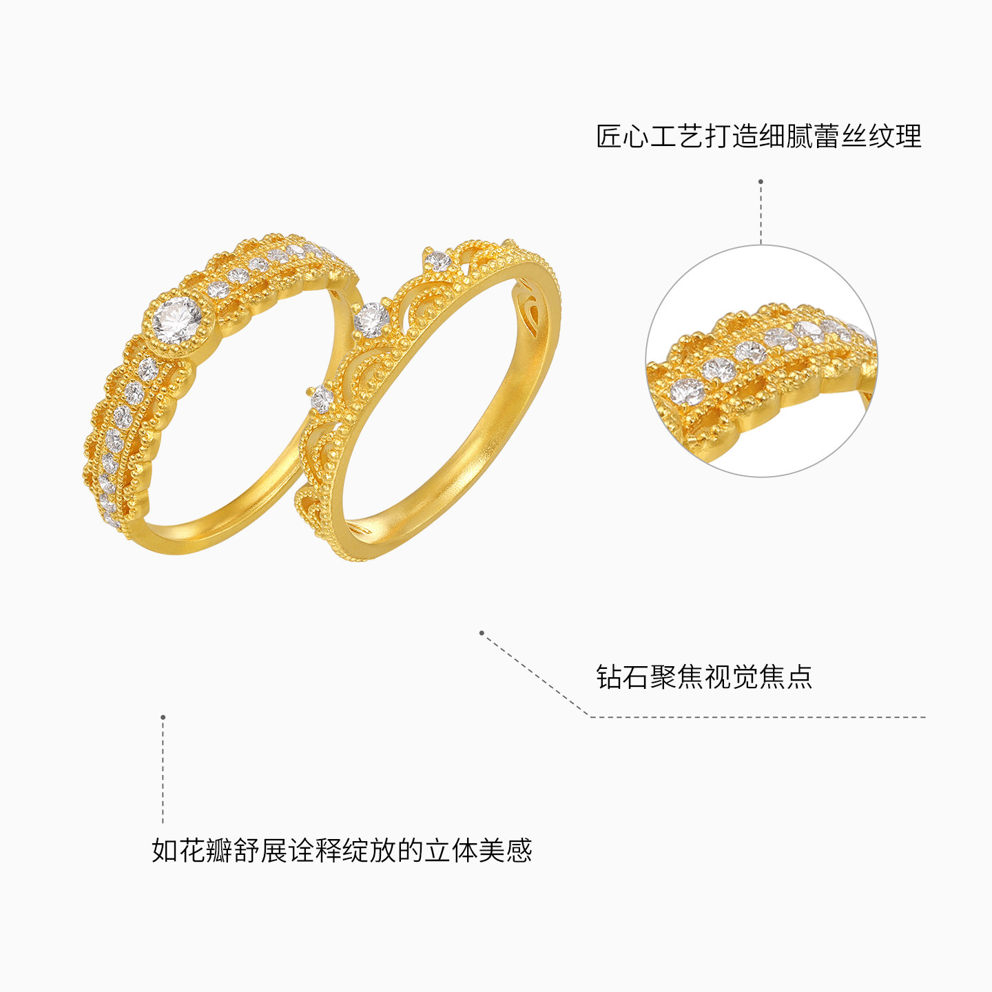 Chao Acer intangible cultural heritage filigree gold diamond ring