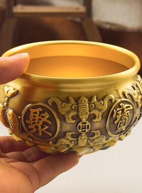 铜聚宝盆摆件家用客厅前台装饰品存钱罐铜制工艺品黄铜米缸