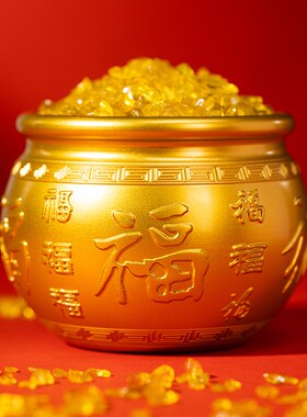 朱炳仁黄铜百福聚宝盆开业送礼玄关招财摆件中式祝福工艺品