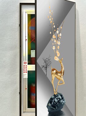 金色麋鹿强弱电箱遮挡挂画多媒体铝合金装饰画消防栓消火栓遮挡画