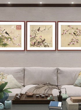 国画斗方花鸟画新中式客厅沙发背景墙装饰画书房餐厅玄关复古壁画